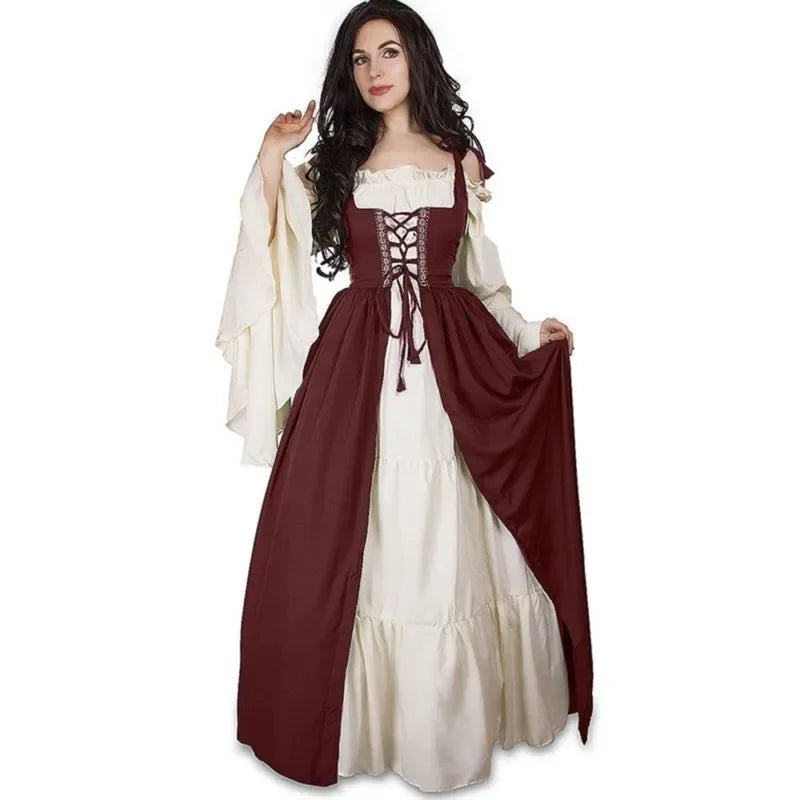 Costume de cosplay médiéval femme, manches longues, robe vintage, robe de fée elfe, robes de cour de princesse de la Renaissance