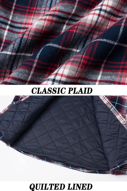 TACVASEN Veste d'hiver en coton à carreaux pour homme, manches longues, matelassée, doublée, en flanelle, multi-poches, vêtements d'extérieur, manteaux de randonnée