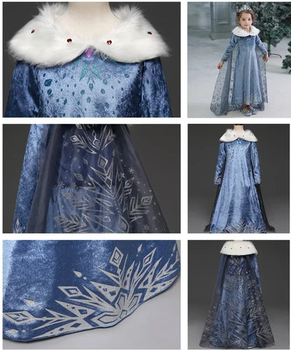 Elsa Dresses for Girls Princess Party Elsa Costume Snow Queen 2 Cosplay Elza Vestidos Hair Accessory Set Halloween Girls Clothes