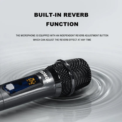 BOMGE Microphone à main sans fil, système de micro dynamique double sans fil avec récepteur Rechargeable 1800MAh pour karaoké
