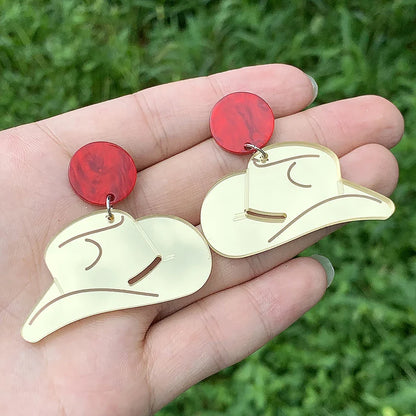 Boucles d'oreilles en acrylique faites à la main pour femmes et filles, chapeau de cow-girl occidental, bijoux de campagne à paillettes, cadeaux sympas