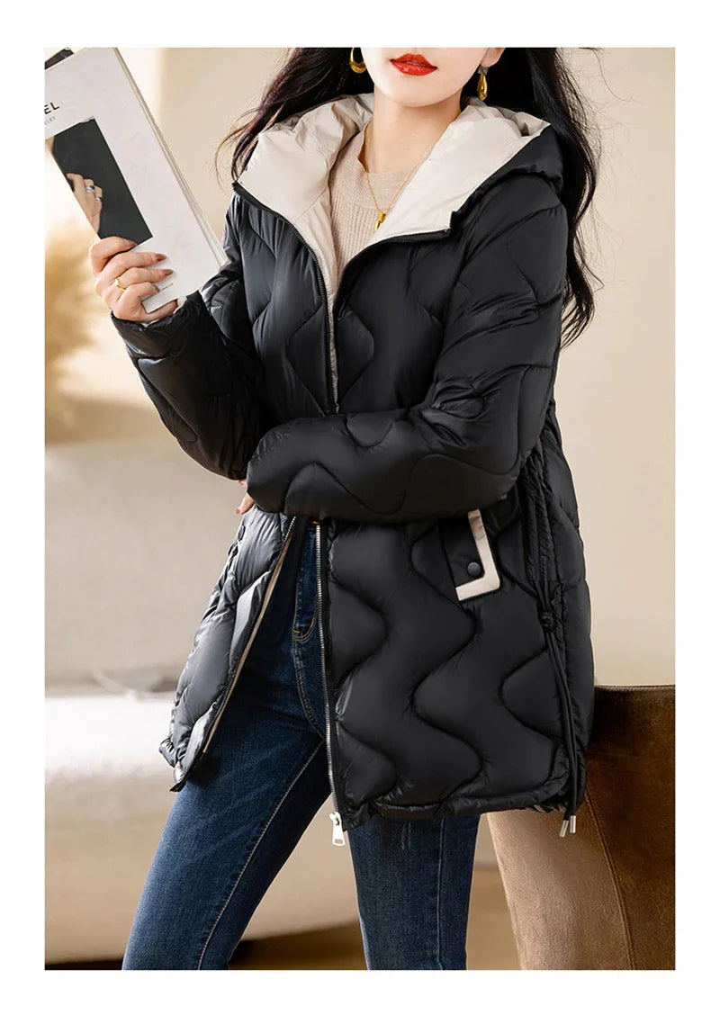2024 New Winter Jacket Parkas Women Coat Fur Collar Hooded Overcoat Female Jacket Parka Thick Warm Cotton Padded Outwear