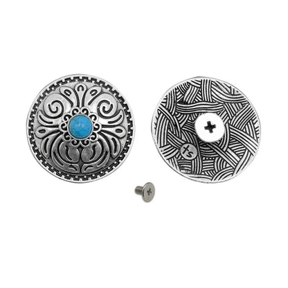 5pcs Cowboy Western Texas Conchos Leather Wallet Turquoise Flower Metal Decorative Button Screw Back for Leathercraft