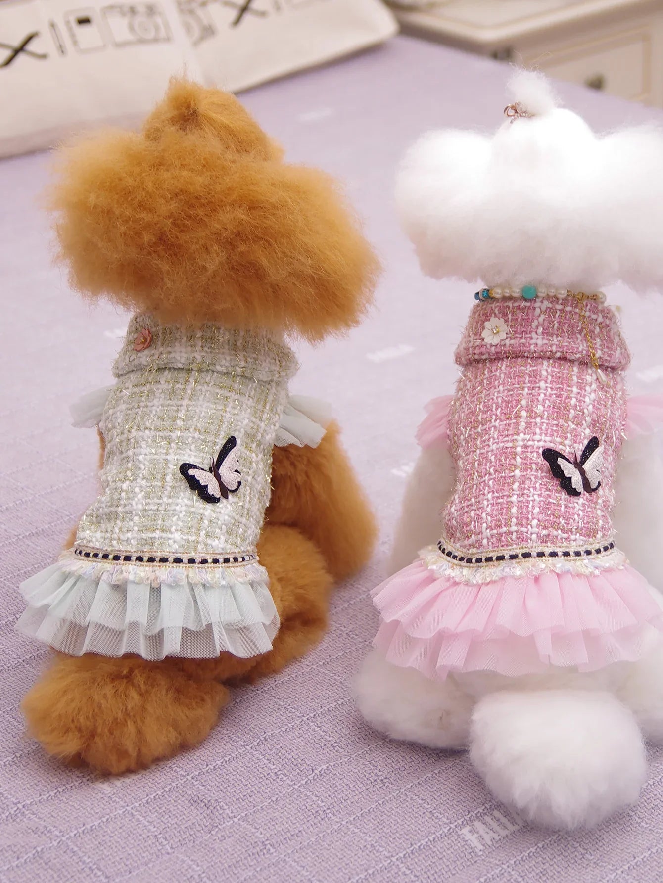 Vêtements pour chien : robe et veste de princesse, adaptés aux caniches, bichons maltais et yorkshires terriers, au printemps et en automne.