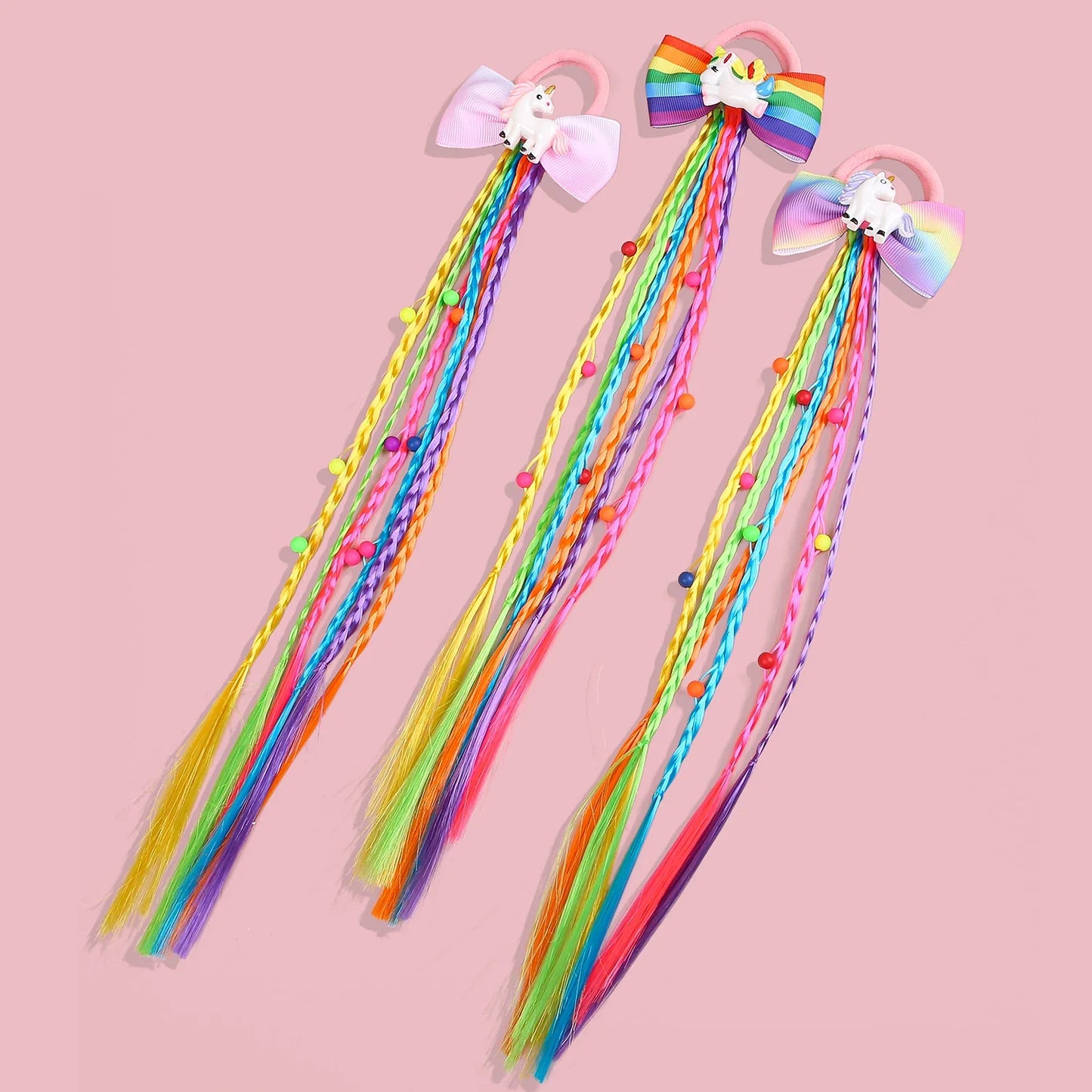 1PC Rainbow Bows Hairbands Dirty Braids Colorful Twist Tie Wigs Ponytail Kids Hair Accessories Nylon Bands Princess Headwear