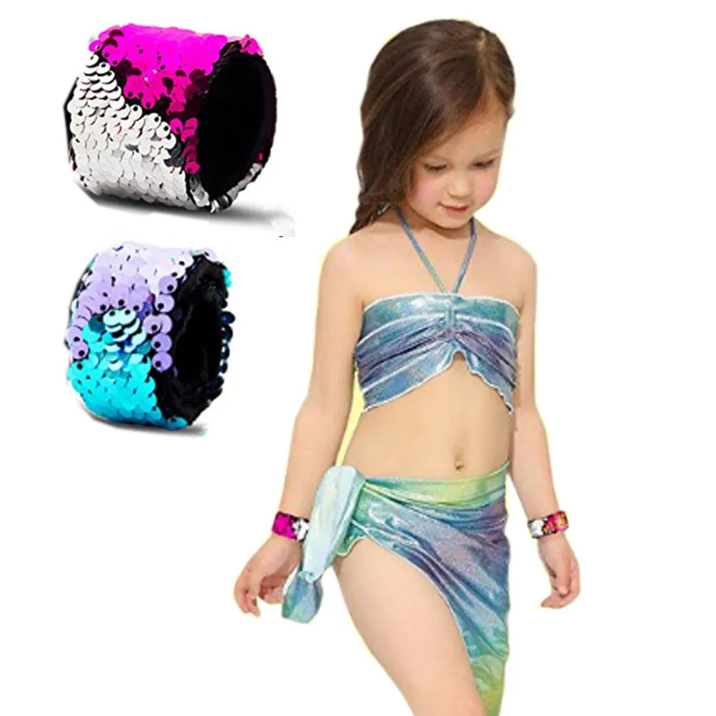 Bracelet à paillettes bicolore, rouge rose et argent, bracelet de fête, cadeaux de fête pour enfants, cadeaux de Noël, Nouvel An, carnaval