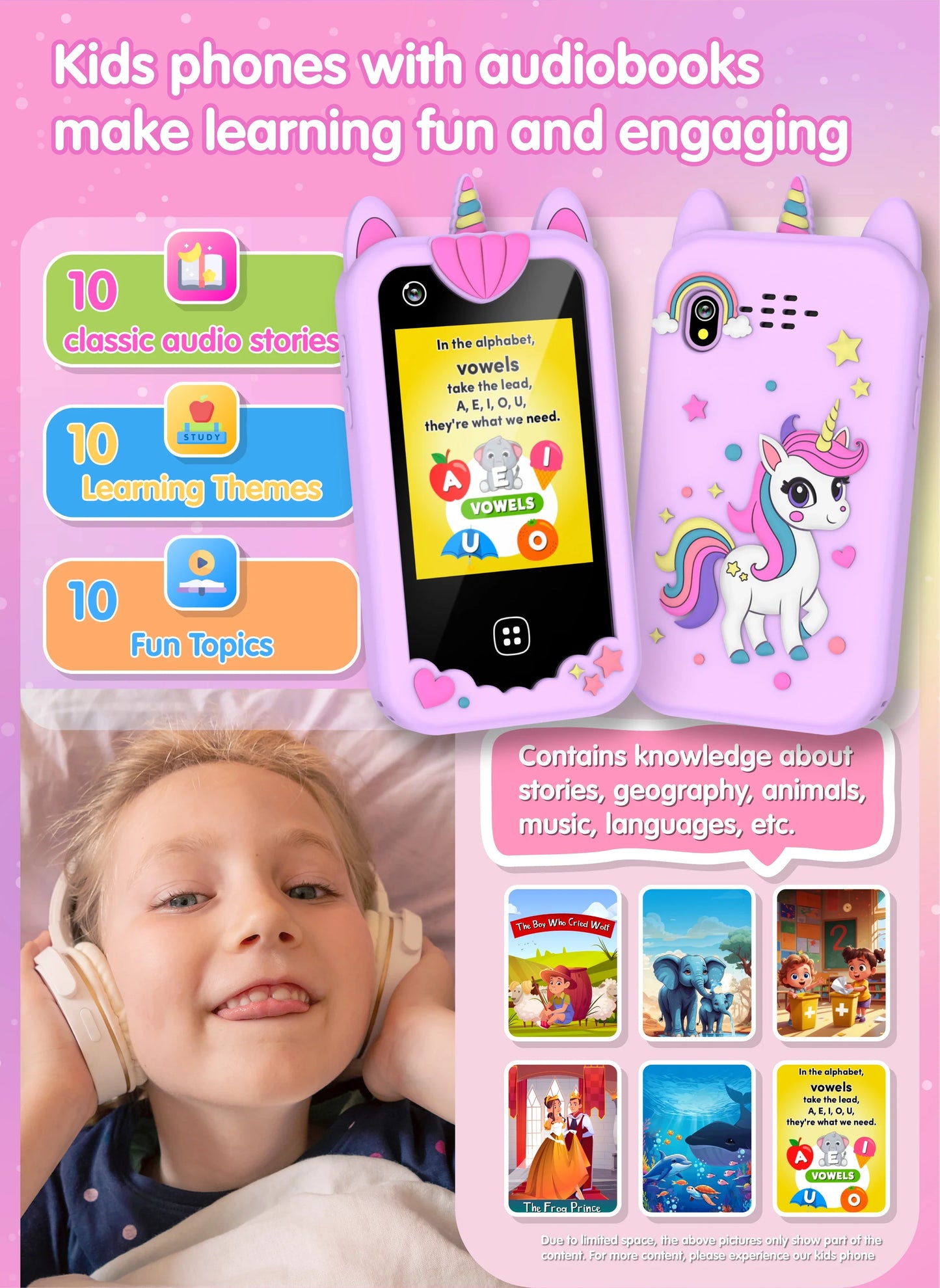 Téléphone intelligent pour enfants Filles Garçons Jouets Téléphone portable Double appareil photo Lecteur de musique 17 jeux Téléphone d'apprentissage pour tout-petits Cadeaux d'anniversaire