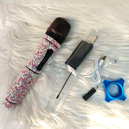 Microphone à main sans fil en strass, micro à fréquence fixe UHF pour fête, karaoké, église professionnelle, spectacle, cadeau de réunion