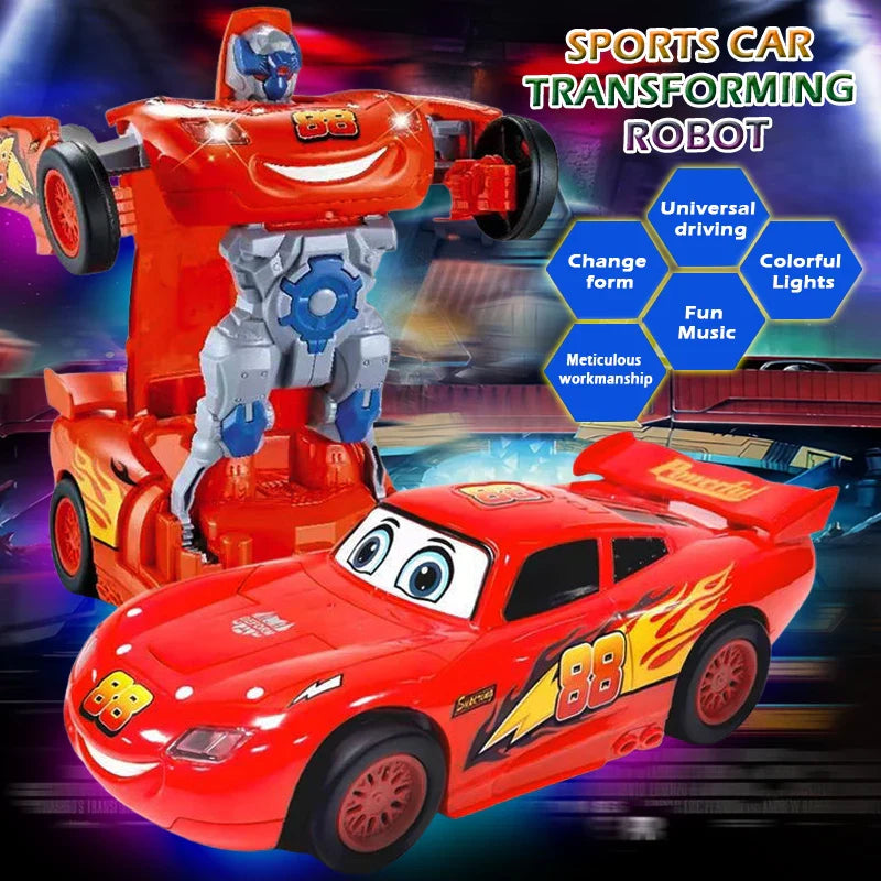 Jouet robot de course rouge pour enfants, jouet électrique, transformation automatique, son et lumière colorés, cadeau de vacances pour bébé