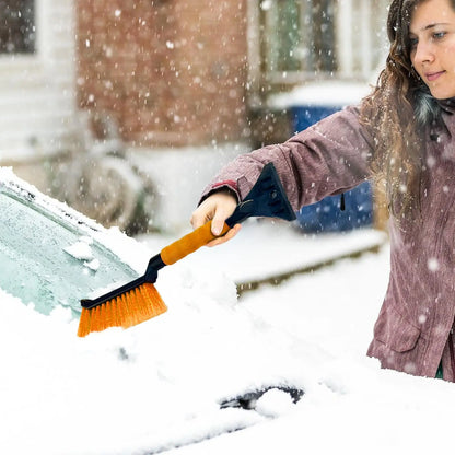 2-en-1 Grattoirs à glace pour pare-brise de voiture, grattoir à neige et brosse, poignée ergonomique en mousse, déneigeur pour le nettoyage hivernal des voitures