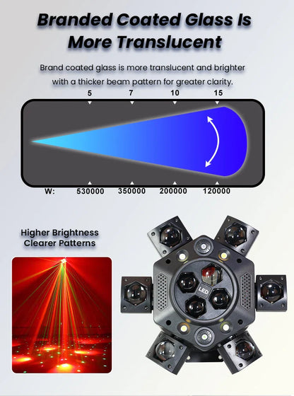 Projecteurs de scène à LED mobiles à 6 bras RGBW 150W Lyre Beam Lumières de fête avec télécommande Son DMX Disco DJ pour Karaoké Discothèque