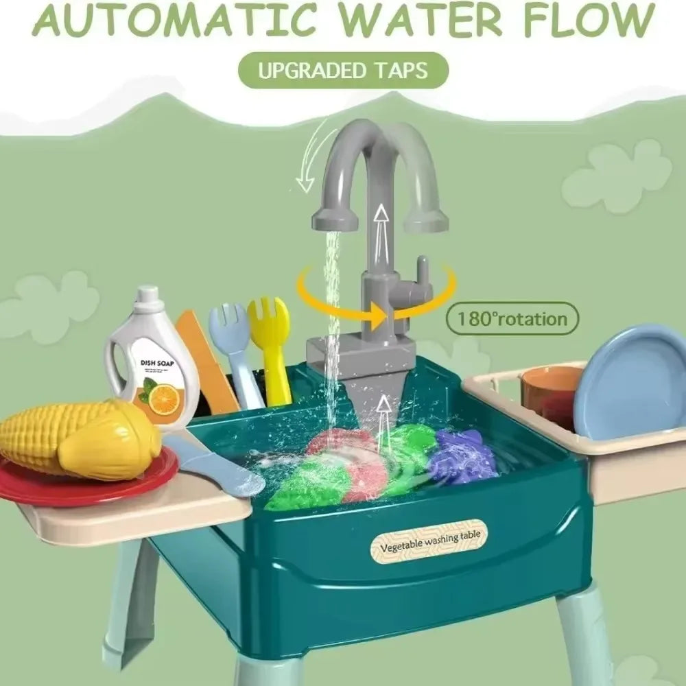 Jouets de jeu pour enfants à la maison Éducation précoce Simulation de cuisine Lave-vaisselle électrique Table de lavage de légumes avec sortie d'eau
