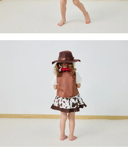 Robe de Cowgirl pour enfants, ensemble complet, Costume de Cowboy occidental, ensemble de 4 pièces, tenue de jeu de noël, vêtements d'halloween pour enfants