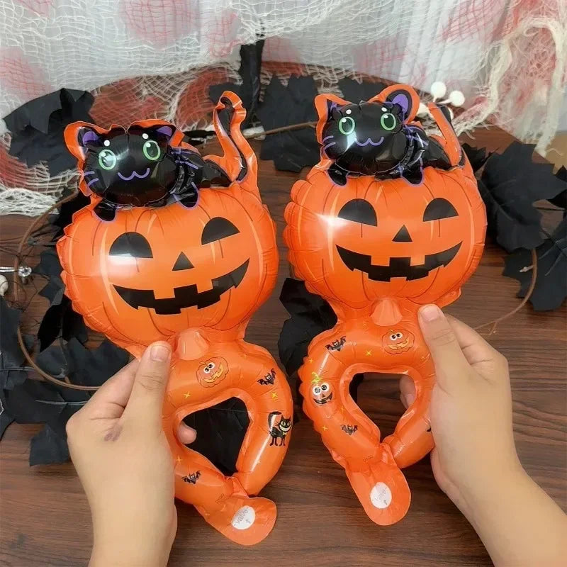 50/5pcs Halloween Balloon Headband Foil Balloons Stick Aluminum Film Inflatable Balloon Skeleton Pumpkin Hair Hoop Party Props