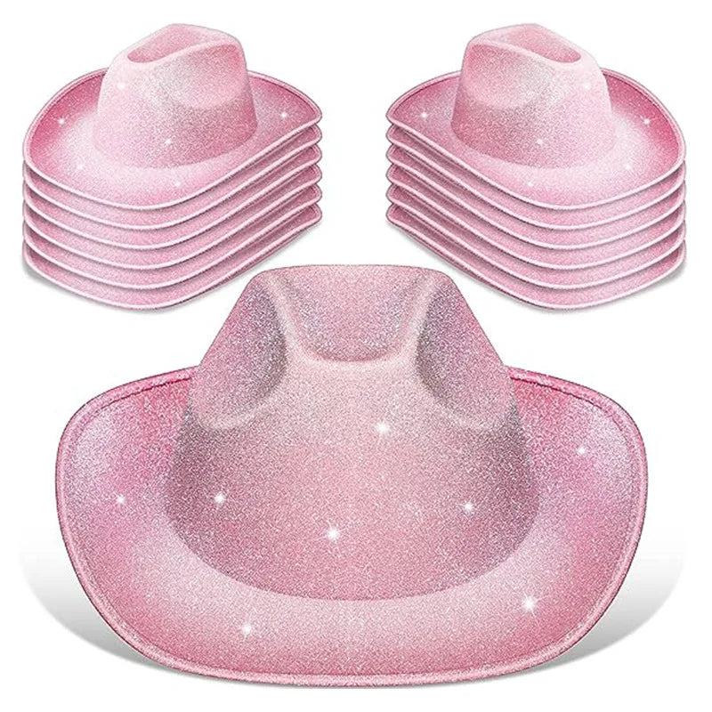 Chapeau de cowboy composite EVA rose en jean doré pour fête d'Halloween Chapeau de cowboy à paillettes d'Halloween