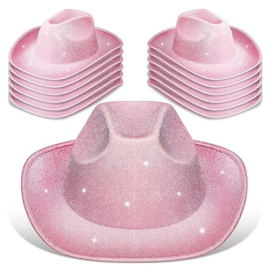 Chapeau de cowboy composite EVA rose en denim doré pour fête d'Halloween Chapeau de cowboy à paillettes d'Halloween
