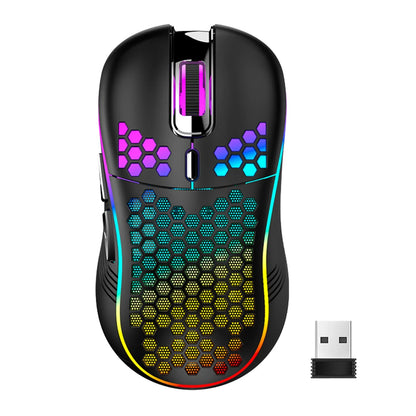 2.4G Wireless Mouse with RGB Backlit 6-button 3-speed DPI Type C Rechargeable Ergonomic Honeycomb Design Gaming Mouse