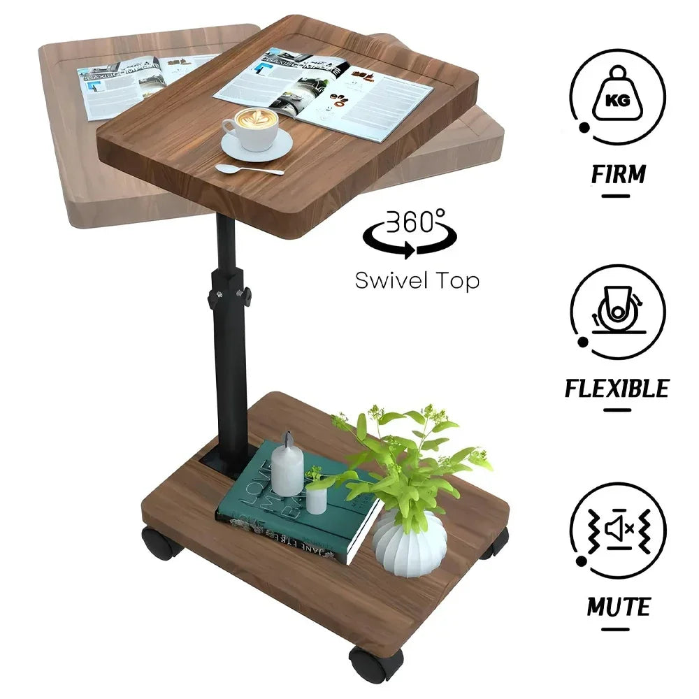Chariot roulant réglable, Table de chevet, bureau pour ordinateur portable, lit médical pour la maison, plateau alimentaire 360 °   Bureau à domicile de table de plateau de canapé rotatif
