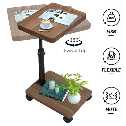 Chariot roulant réglable, Table de chevet, bureau pour ordinateur portable, lit médical pour la maison, plateau alimentaire 360 °   Bureau à domicile de table de plateau de canapé rotatif