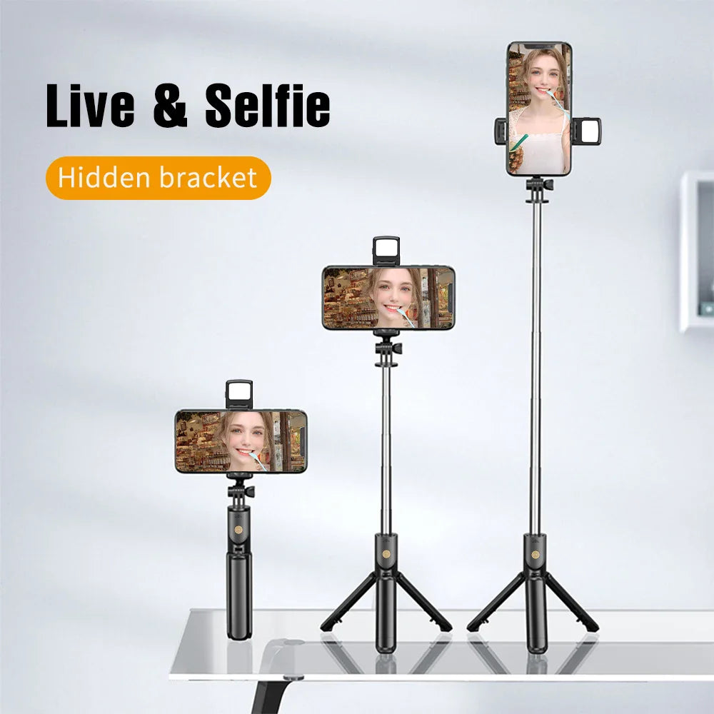 Trépied sans fil pour perche à Selfie, avec télécommande Bluetooth légère, extensible, pour iPhone, téléphone portable, Tiktok, Streaming en direct
