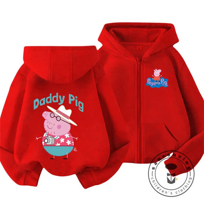 Sweat à capuche zippé Peppa Pig pour enfants, style dessin animé, pour garçons et filles de 3 à 14 ans