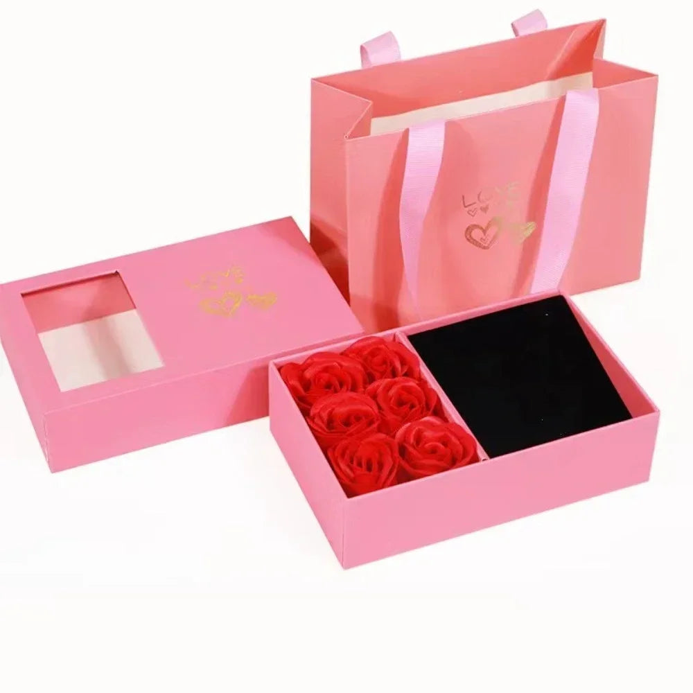 Boîte à bijoux Rose, boîte à bagues à Six fleurs, cadeau de saint-valentin, boîte d'emballage de bijoux, pendentif, collier, cadeaux d'anniversaire pour femme et maman
