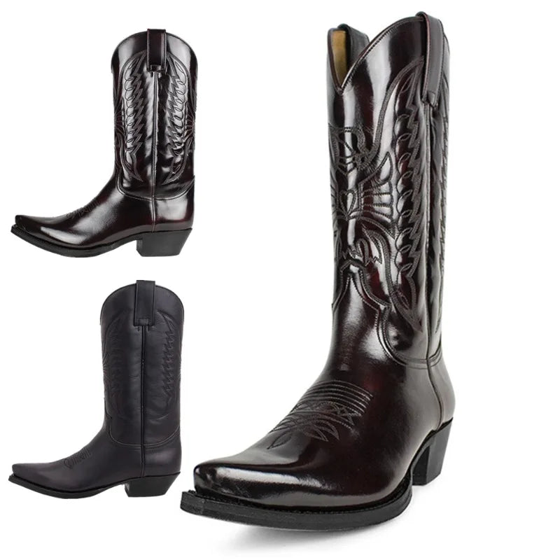 Men's Western Cowboy Boots Fashion Black Comfortable Embroidered Boots Men Couple Shoes for Men Women Motorcycle Boots Plus Size