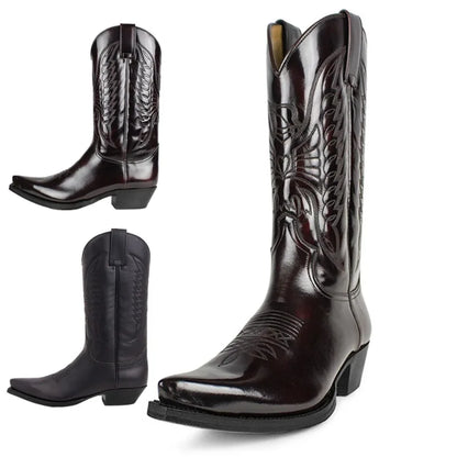 Men's Western Cowboy Boots Fashion Black Comfortable Embroidered Boots Men Couple Shoes for Men Women Motorcycle Boots Plus Size