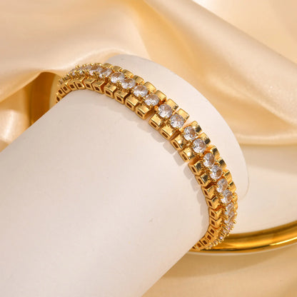 Paperclip Chain Bracelet 14K Gold Plated Cubic Zirconia Watch Strap Chunky Link Adjustable Stackable Jewelry For Women Girl Gift