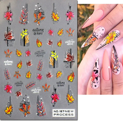 3d Nail Art Stickers Winter Autumn Golden Leaves Red Roses Flowers Decals For Nails Decoration Manicure Salon Beauty