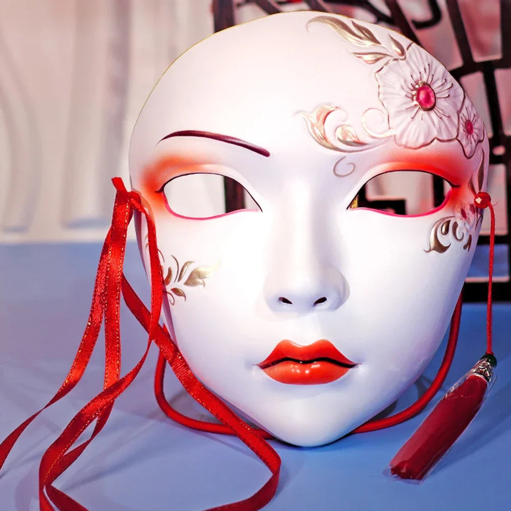 Masque de fête pour adultes, maquillage peint à la main, masque complet de file d'attente de carnaval, mascarade Kabuki pour carnaval Mardi Gras Cosplay