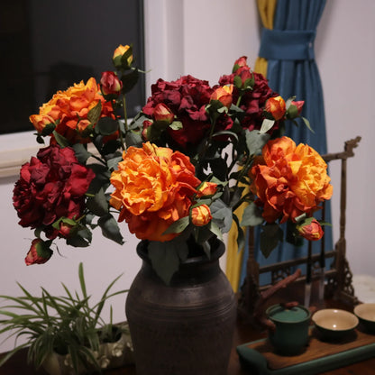 Grand Bouquet de pivoines blanches haut de gamme, fleurs artificielles pour décoration de mariage, de maison, fausses fleurs pour le nouvel an, décorations d'automne
