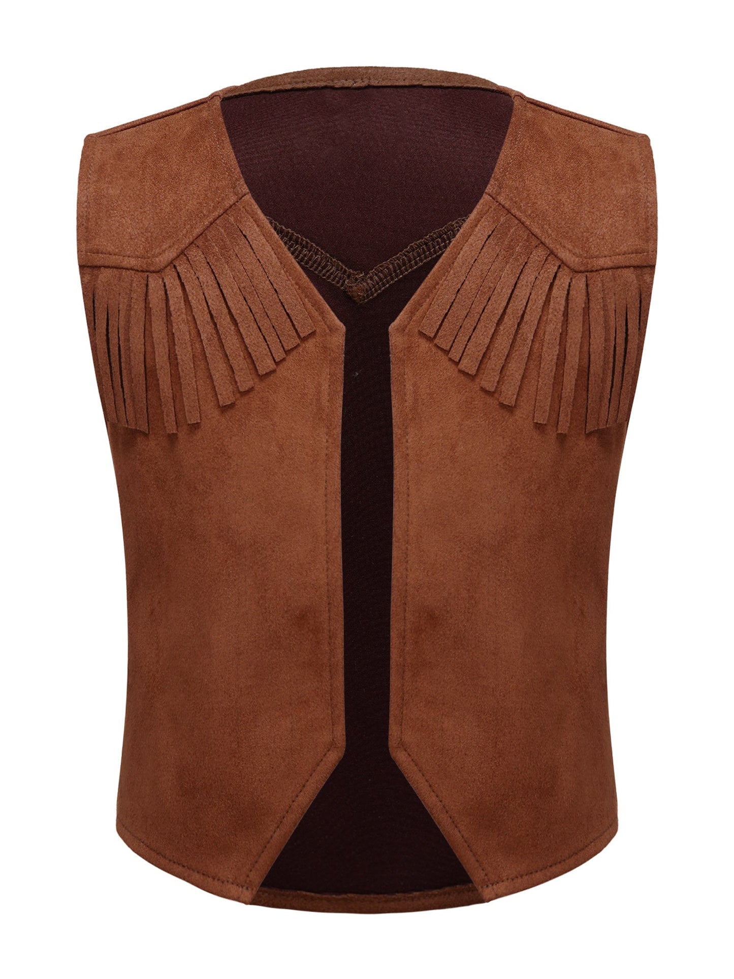 Kids Boys Western Cowboy Cowgirl Cosplay Costume Open Front Waistcoat Vest Pointed Hem Fringe Decor Tassel Jacket for Party