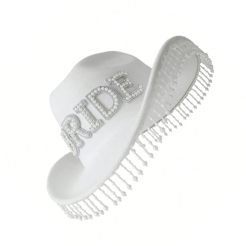 Cowgirl Hat for Bride Elegant Fringed Bead Hat Masquerade Party Letter Bride Hat Dropshipping