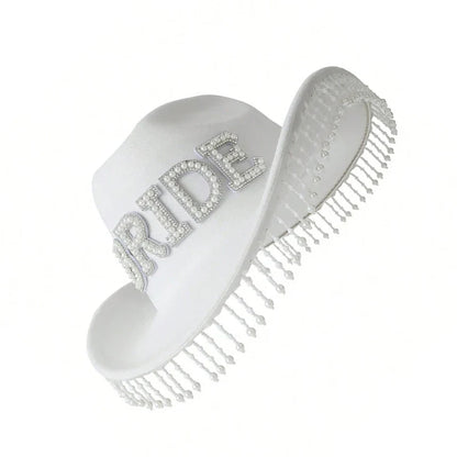 Cowgirl Hat for Bride Elegant Fringed Bead Hat Masquerade Party Letter Bride Hat Dropshipping