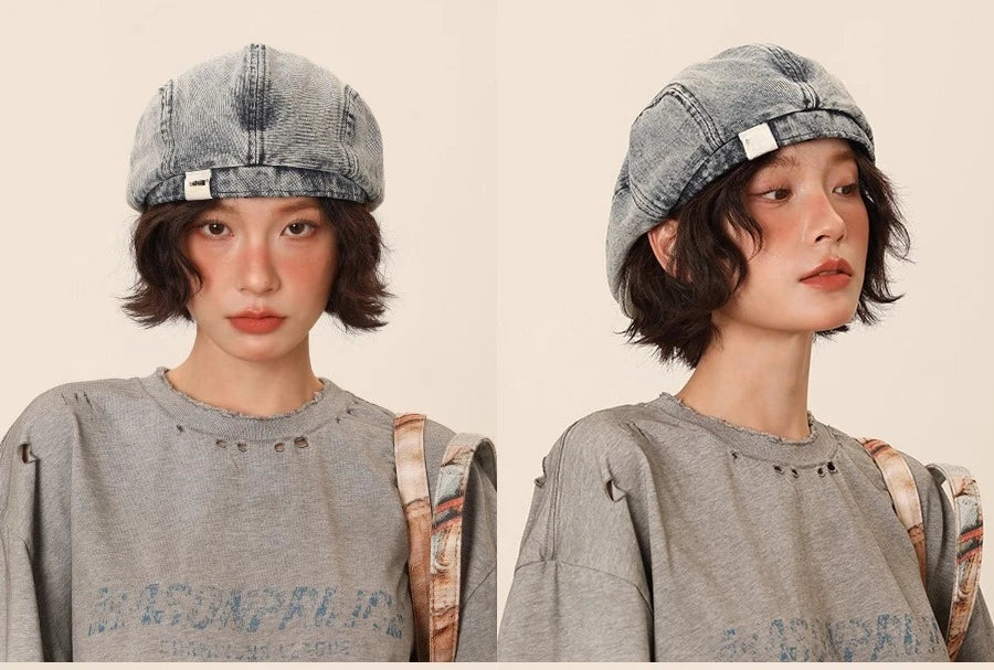Béret de Cowboy en Denim pour femmes, chapeau de journal britannique décontracté, casquette flatcap, accessoire de mode