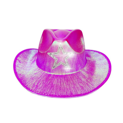 Chapeau de Cowboy occidental rose pour filles, chapeau de Cowgirl avec étoile en cristal Super brillant, chapeau melon pour mariage, carnaval, fête de Festival