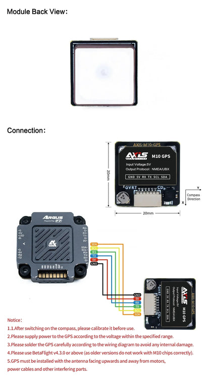 Module GPS AxisFlying M10 avec boussole QMC5883 3.6 V-5.5 V pour drone Freestyle et longue portée RC FPV