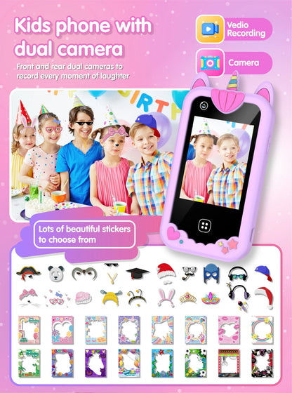 Téléphone intelligent pour enfants Filles Garçons Jouets Téléphone portable Double appareil photo Lecteur de musique 17 jeux Téléphone d'apprentissage pour tout-petits Cadeaux d'anniversaire