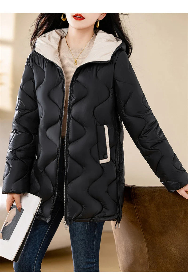 2024 New Winter Jacket Parkas Women Coat Fur Collar Hooded Overcoat Female Jacket Parka Thick Warm Cotton Padded Outwear