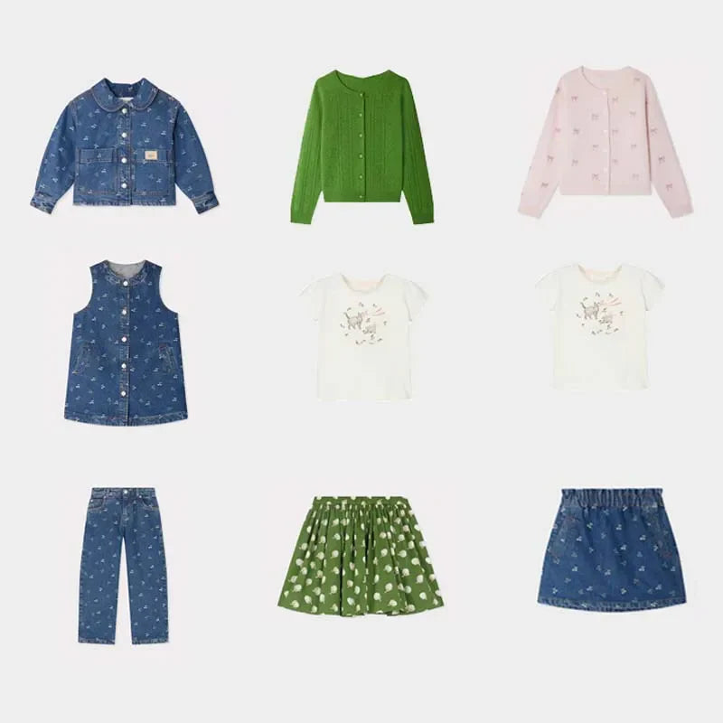 Per-sale 2025 Autumn Winter BP Girls Embroidered Denim Skirt Boys Denim Jacket Kids Dresses for Girls Boy Pant Cherry Cowboy Set