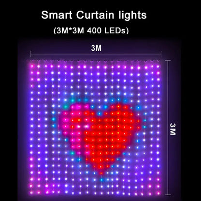 Rideau lumineux Led intelligent, guirlande du nouvel an, guirlande lumineuse féerique RGB, affichage du changement de musique, pour fenêtre, décoration de salle de noël