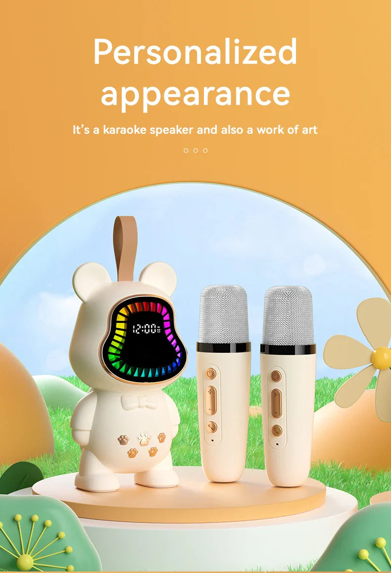 New Karaoke Speaker With Wireless Microphone Sing Bluetooth 5.3 Cute Children Gift Toy Hifi Sound Stereo Mini Audio RGB Lighting
