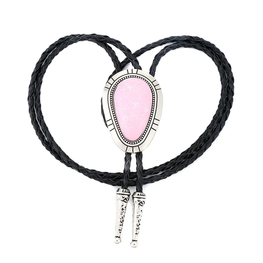 Western cowboy polo tie drop natural stone zinc alloy leather collar rope men's suit birthday banquet gift