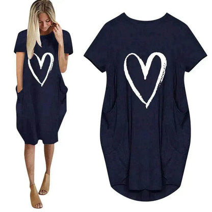 Short Sleeve Dress Valentine's Day Heart Print