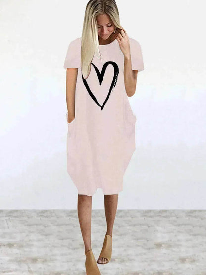 Short Sleeve Dress Valentine's Day Heart Print