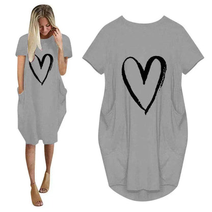 Short Sleeve Dress Valentine's Day Heart Print