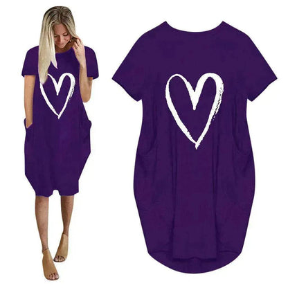 Short Sleeve Dress Valentine's Day Heart Print