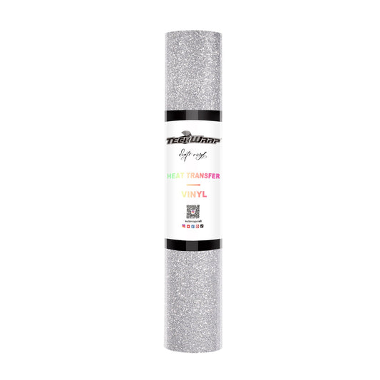 Teckwrap Glitter Heat Transfer Vinyl - Silver | Durable & Sparkling Designs for Tees, Hoodies, Hats, and More!