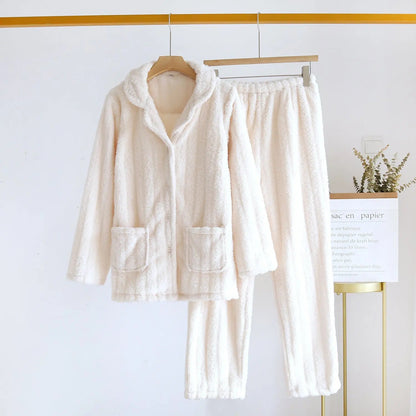Simple Coral Fleece Couple Pajamas For Women Autumn And Winter